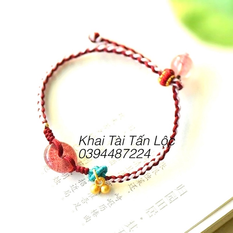 Vòng tay đồng điếu đá t.anh dâu Tây chỉ đỏ tài Lộc tình duyên may mắn