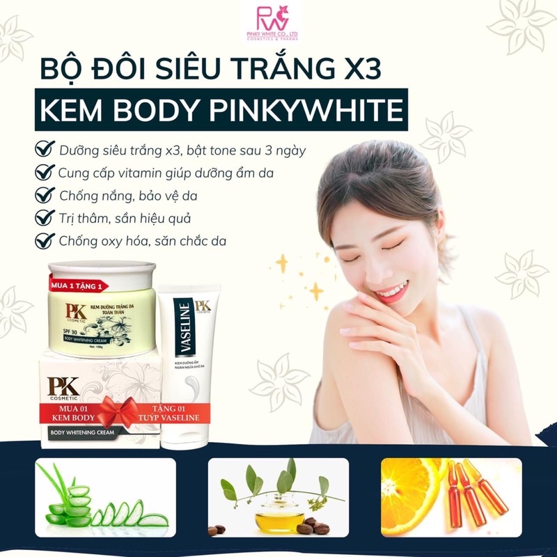 Kem Body Pk Pinky White ,tặng tuýp kem vaseline