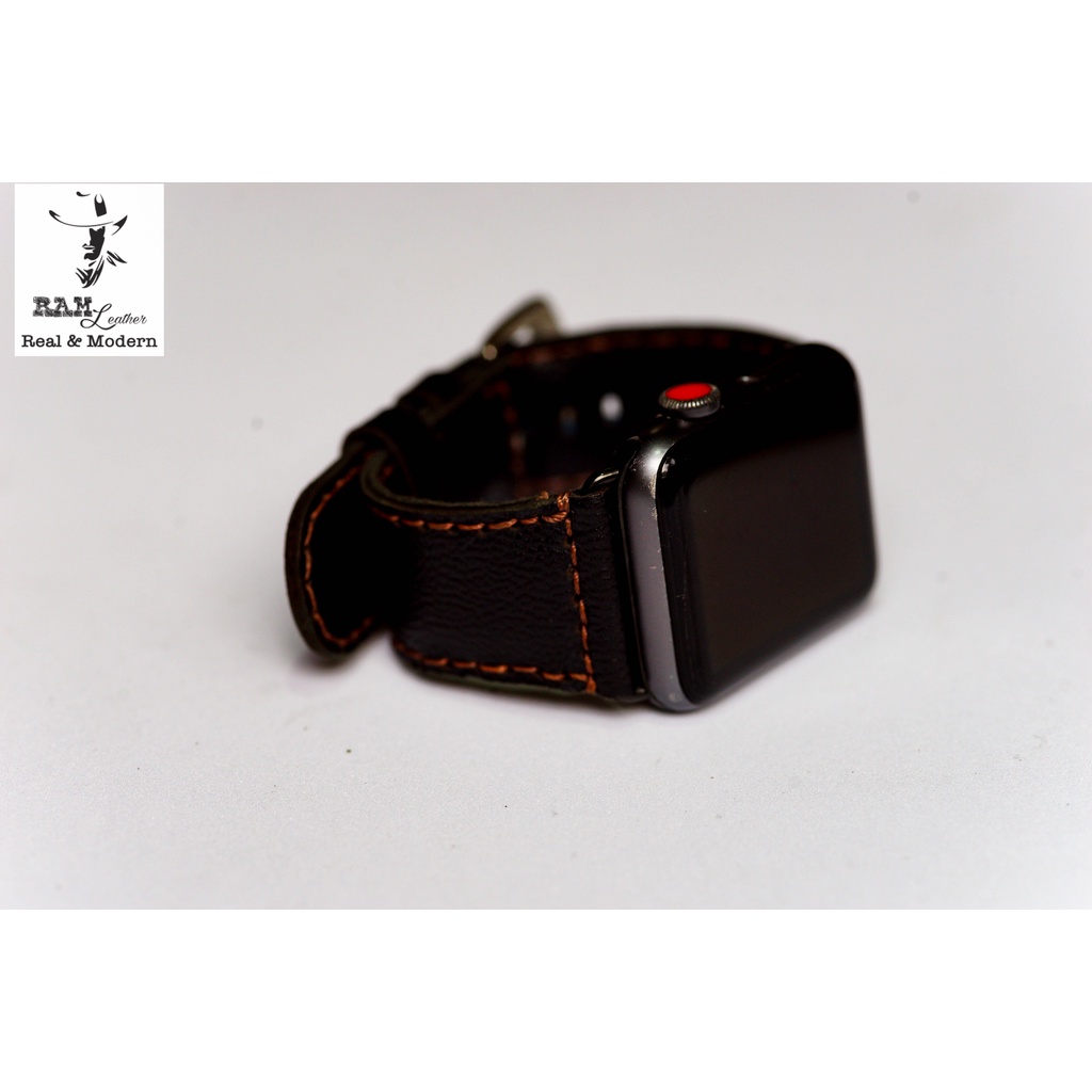 Dây đồng hồ Apple Watch da dê đen 26mm - RAM Leather