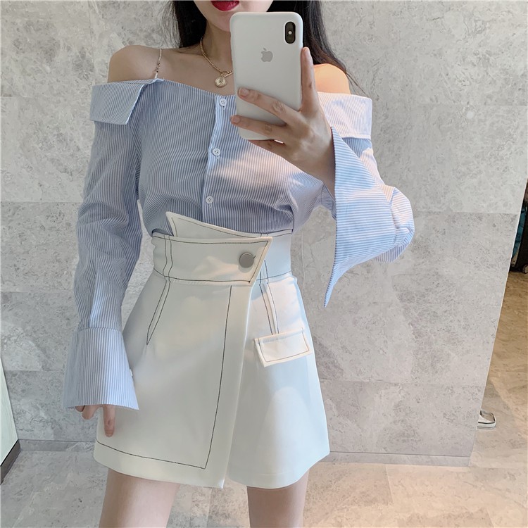 Chân váy chữ a lưng cao vạt chéo chỉ nổi quần nữ công sở màu đen trắng LUZADO QCV06 | BigBuy360 - bigbuy360.vn