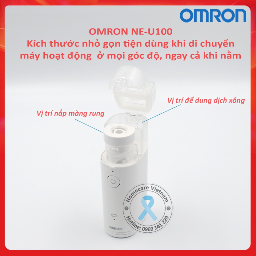 Máy xông khí dung dạng lưới OMRON NE-U100, kích thước hạt nhỏ giúp hấp thụ tốt hơn, xoay 360 độ, NE U100 bảo hành 2 năm