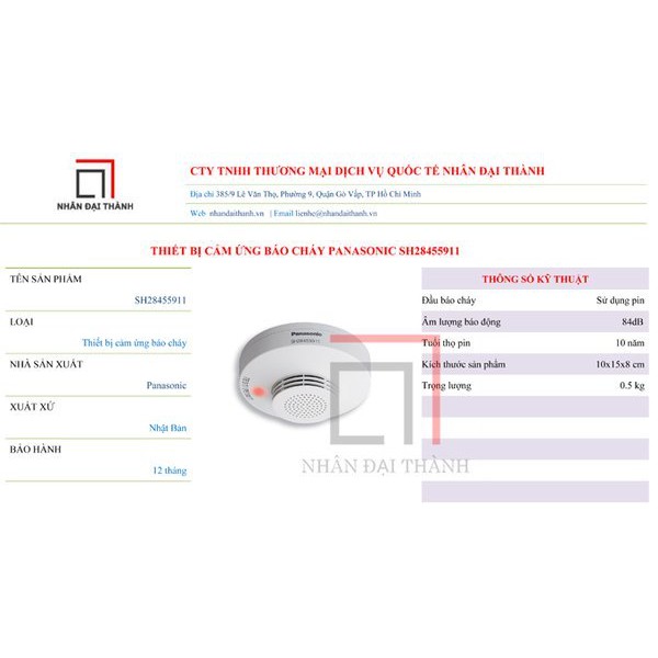 Thiết bị cảm ứng báo cháy Panasonic SH28455911