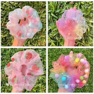 Scrunchies Pom Pom, Scrunchies Galaxy Nhiều Màu - Dây Cột Tóc Xinh