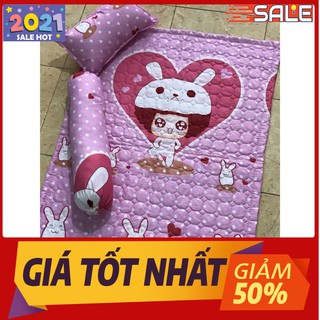 Free ship 99k chăn hè kèm gối cho bé yêu 5 món hình thỏ chấm bi hồng