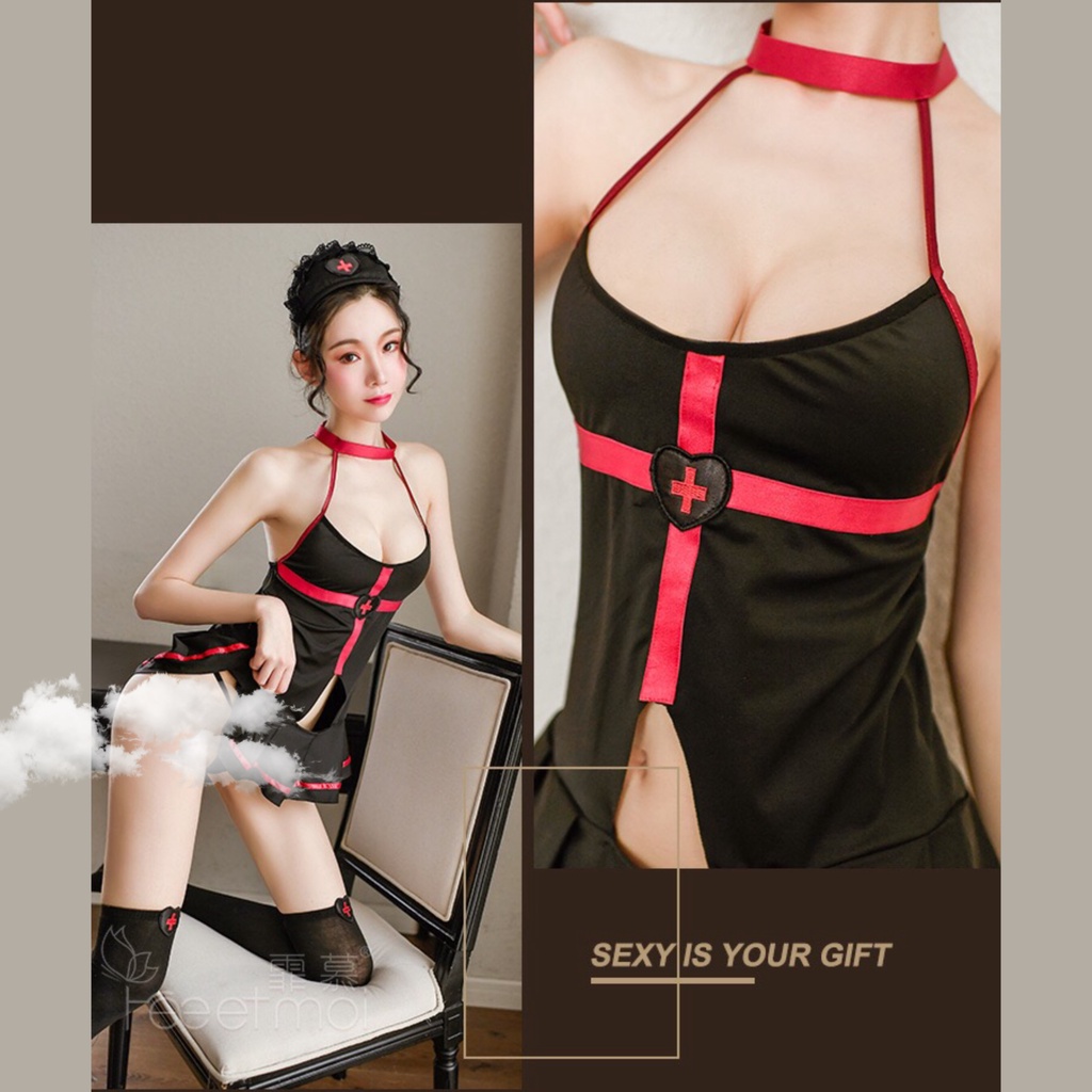 [Cao Cấp Bao Đẹp + Tất Đùi] Đầm Ngủ Váy Ngủ Cosplay Cô Y Tá Siêu Xinh Dễ Thương Quyến Rũ Sexy Gợi Cảm Mainia Shop