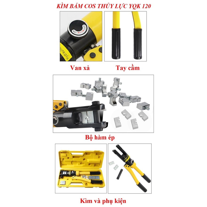 Kìm Ép  Đầu Cos Thủy Lực YQK120 - Phạm Vi Ép 10-120mm2  - Hàng Tốt Chuyên Dụng Cho Thợ - Bảo Hành 6 Tháng