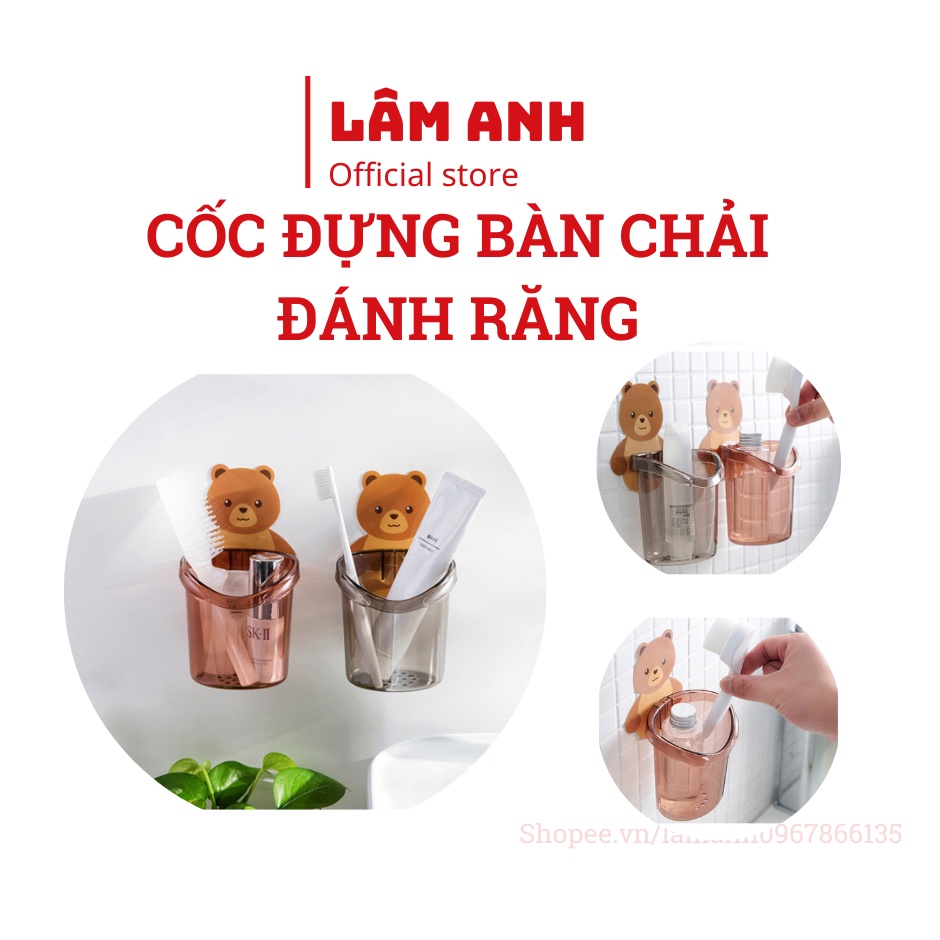 Cốc Dán Tường Đựng Bàn Chải Đánh Răng Hình Gấu Dễ Thương