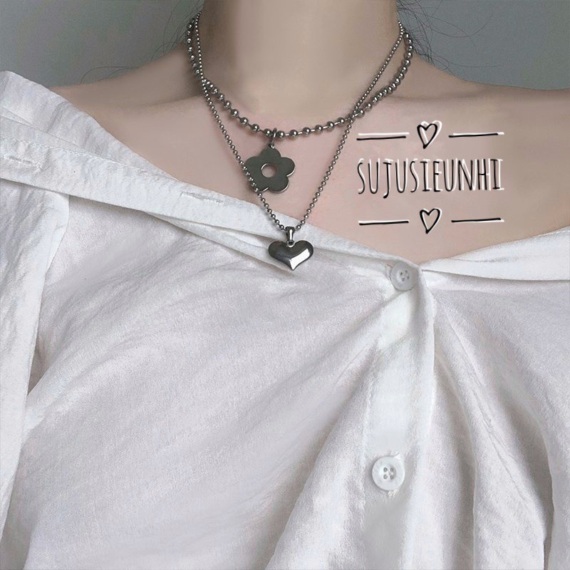 Set 2 vòng cổ unisex mặt tim và hoa