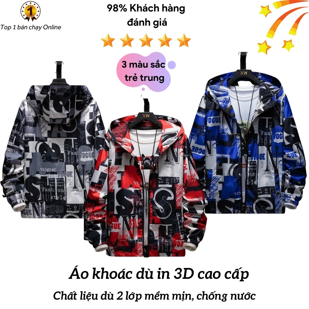 Áo Khoác Thời Trang Nam Nữ Chất Liệu Vải Dù Thiết kế Cá Tính form rộng unisex 3D FreeSize có in hoạ tiết chữ KD6