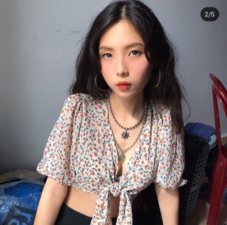 ÁO CROP HOA CỘT NƠ NGỰC (KÈM HÌNH THẬT)