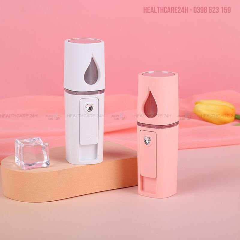 Máy phun sương cầm tay mini xịt khoáng Nano L2 cấp ẩm da mặt - Thiết kế mới có gương soi - Tặng kèm cáp sạc