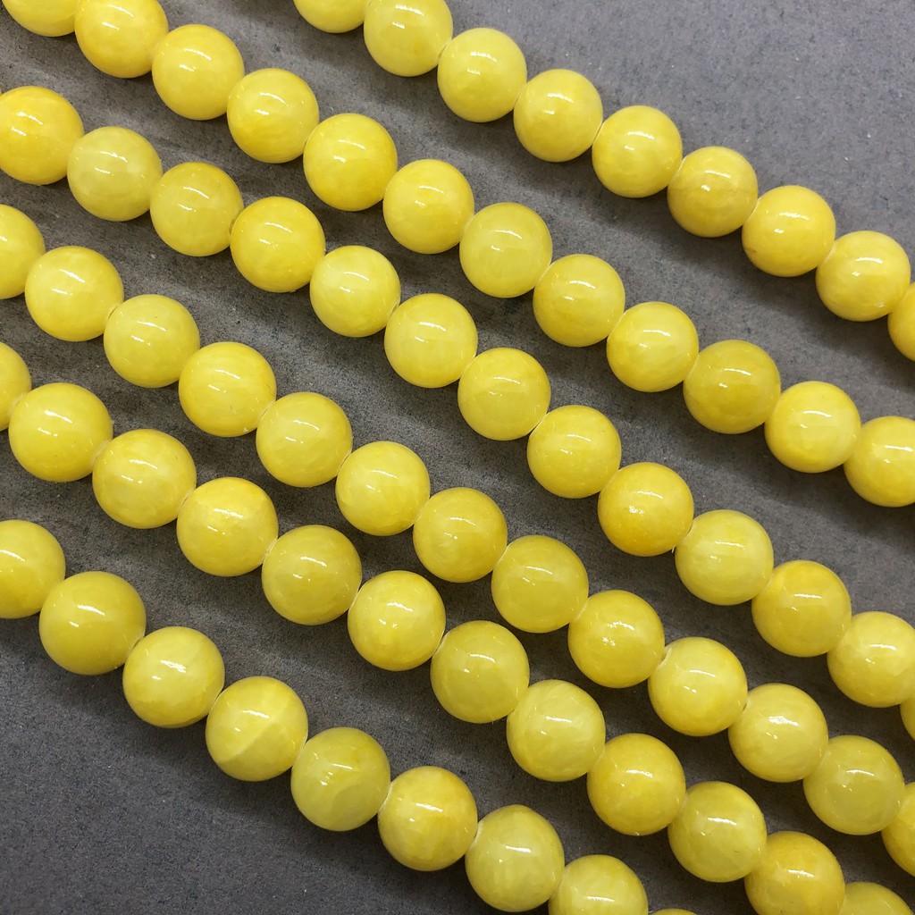 Hạt đá ngọc bích màu vàng Chalcedony tự nhiên dạng tròn 4-12mm DIY