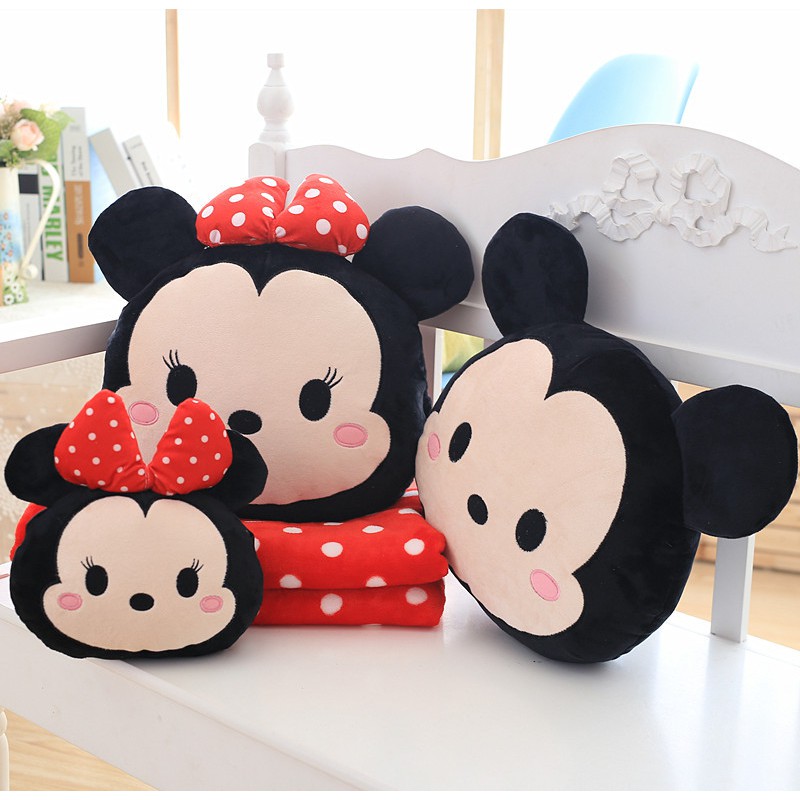 Bộ Chăn Gối 2 Trong 1 Hình Mickey Minnie Dễ Thương
