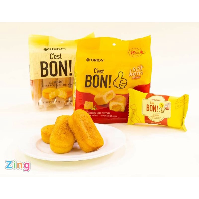 1 thùng= 10 bịch Bánh ăn sáng sợi thịt gà C'est Bon Orion 85g (5 gói nhỏ)