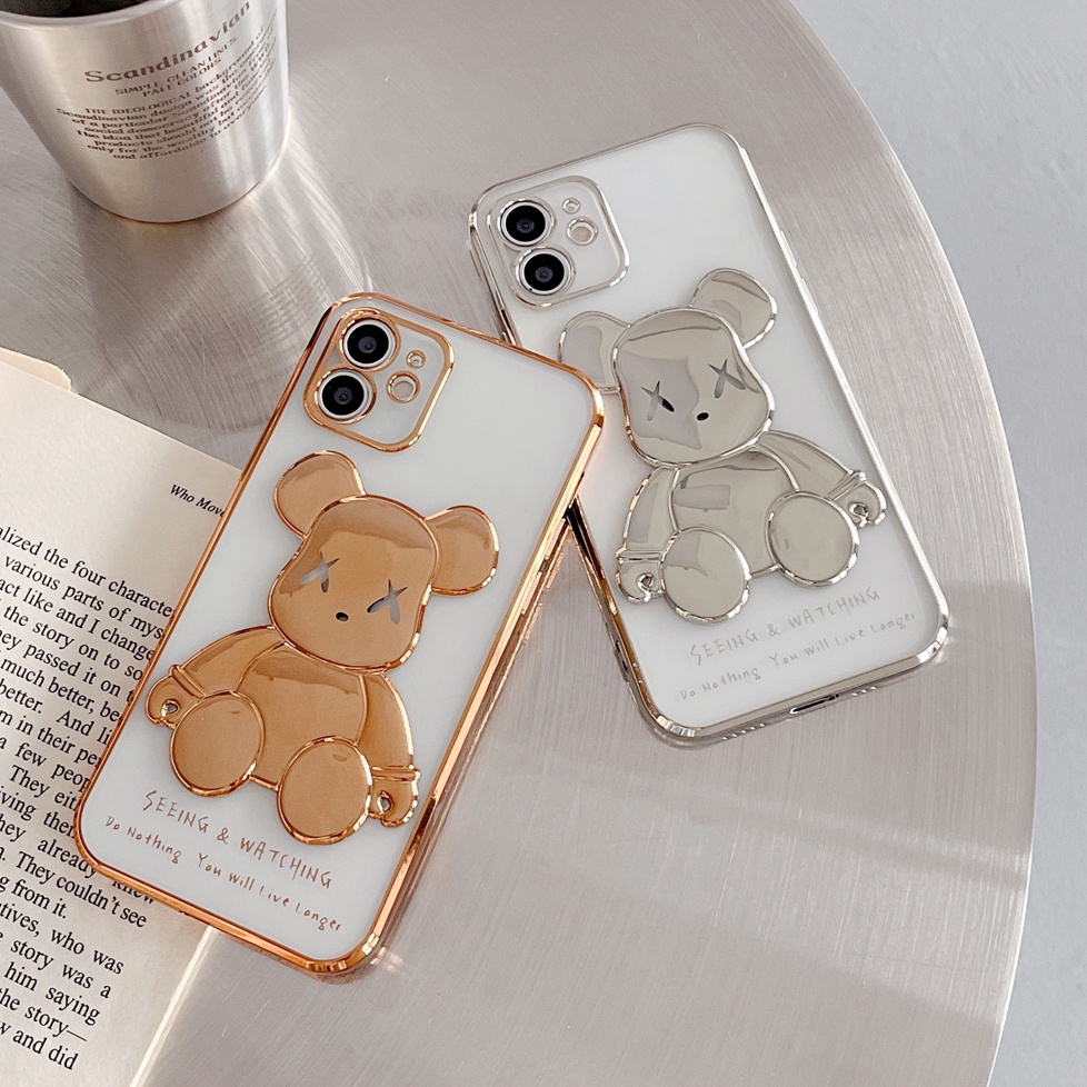 Ốp điện thoại mềm trong suốt mạ điện in gấu case for cho Iphone 13 pro max 12 Pro Max 11 Pro Max Xs Max Xr X 7 8 Plus 7 Plus