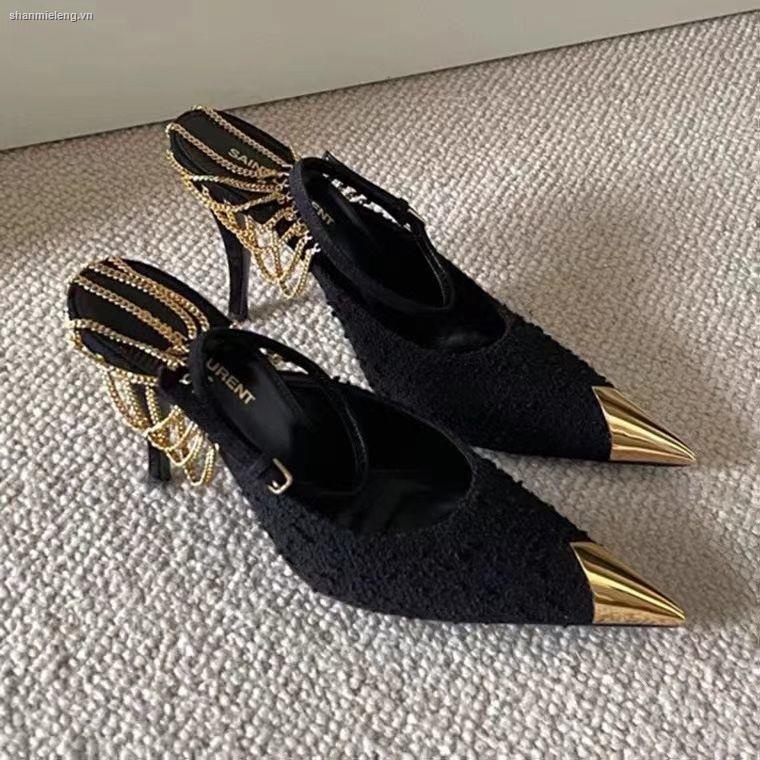 Đôi giày cao gót mũi nhọn màu đen thời trang mùa xuân sành điệu cho nữ S 2022