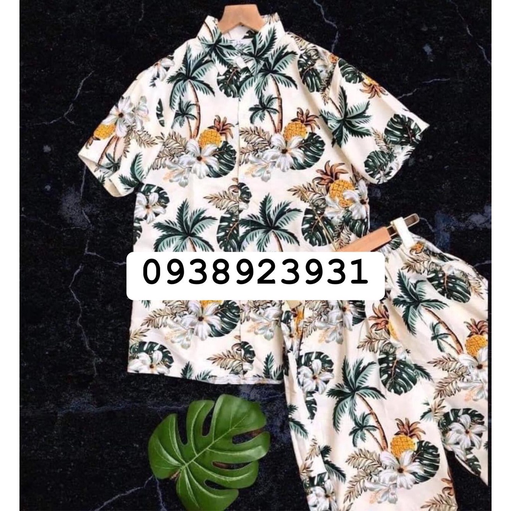 (HÀNG ĐẸP- KATE THÁI) 45kg-100kg Set Đồ Bộ Hawaii Thơm Dừa Trắng Mùa Hè