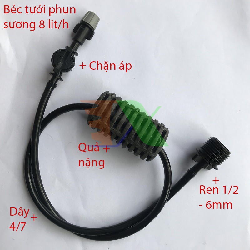 Bộ béc tưới treo 1 đầu phun sương 8lit/h, Đầu  phun sương tưới cây, làm mát + ren 21-4/7mm