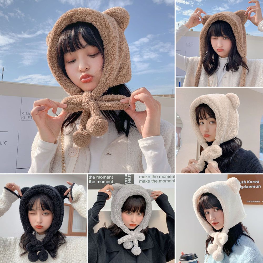 Mũ che tai phối tai gấu nhiều màu tùy chọn phong cách thời trang mùa đông cho nữ