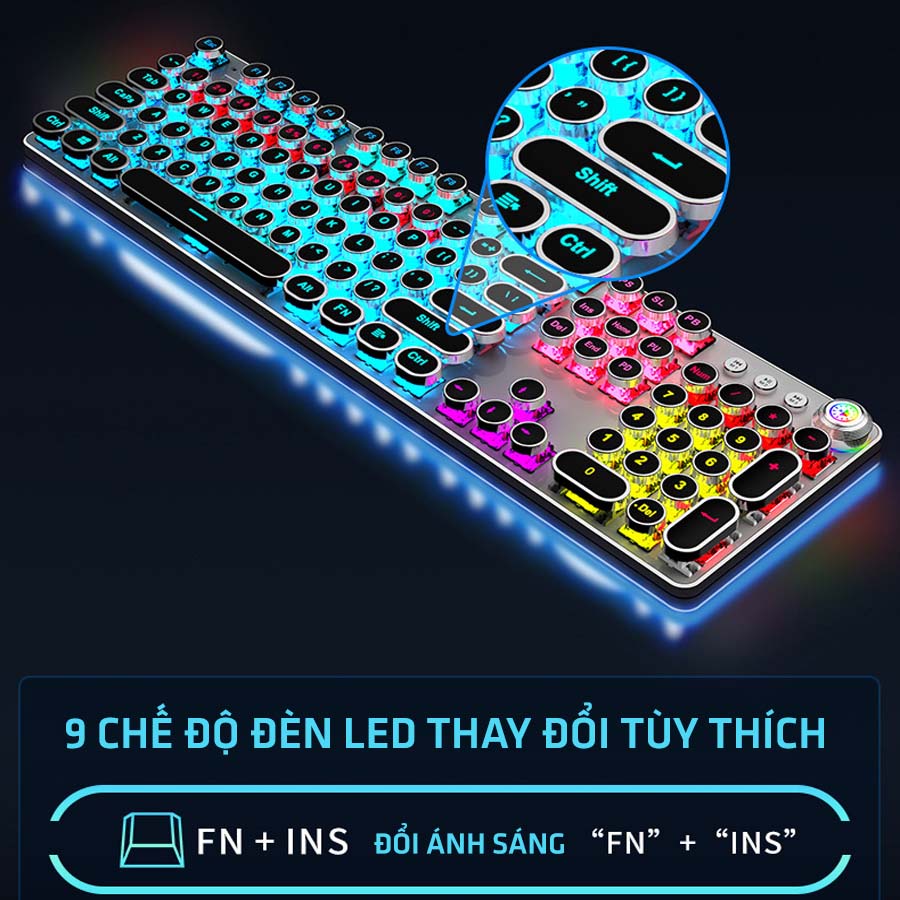 Bàn phím cơ gaming XLSWAB trục cơ blueswitch đèn LED rainbow nhiều chế độ thiết kế nút tròn phong cách