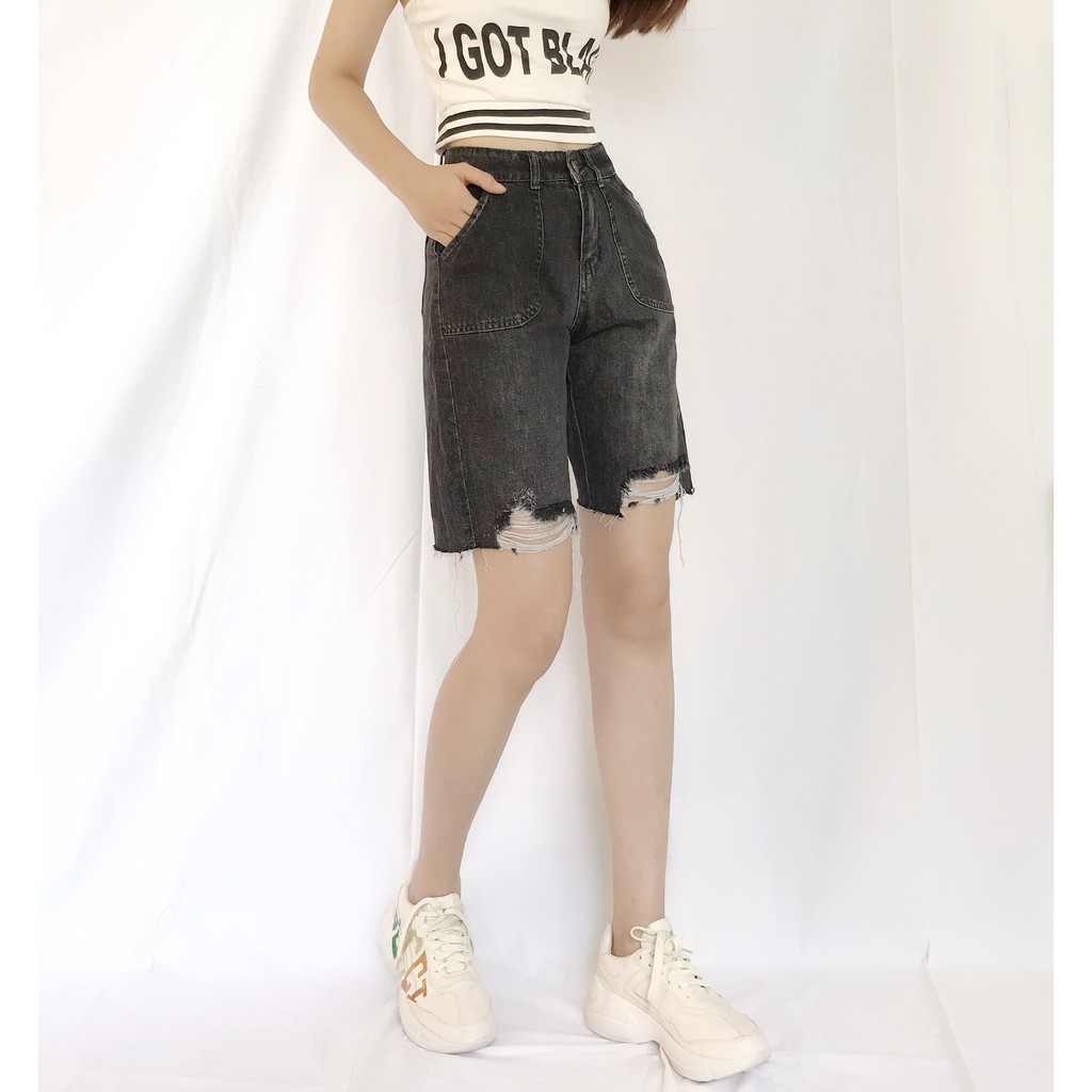 Quần Short Bò KAVO BLUE Rách Gấu Hàn Quốc