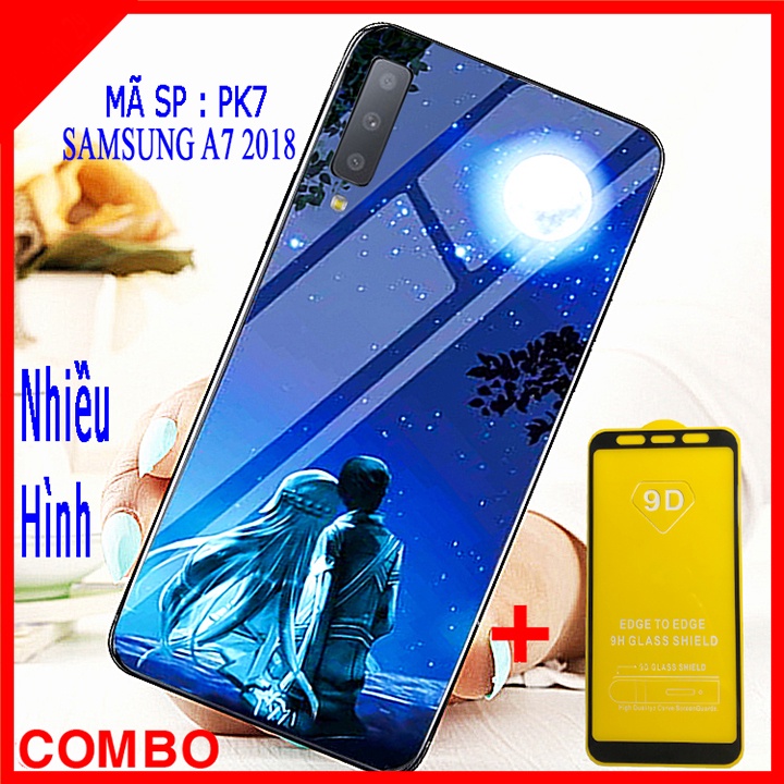 COMBO ỐP LƯNG SAMSUNG A7 2018 (ốp kính 3D + tặng kèm kính cường lực full màn)