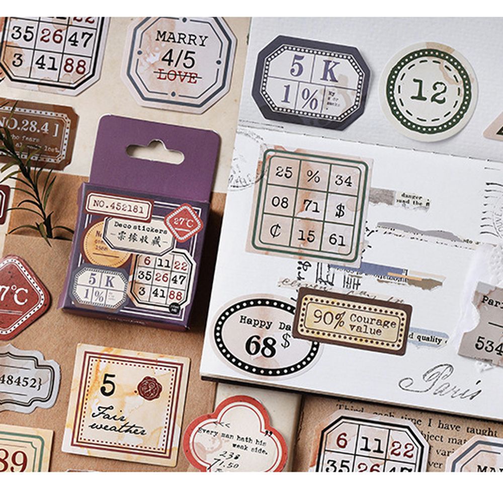 Bộ 46 miếng dán trang trí sổ tay họa tiết hành tinh phong cách cổ điển DIY