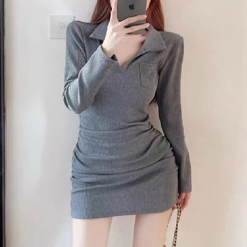 Đầm Cổ POLO Thiết Kế Mới Quyến Rũ Thời Trang Mùa Thu Theo Phong Cách Hàn Quốc Cho Nữ