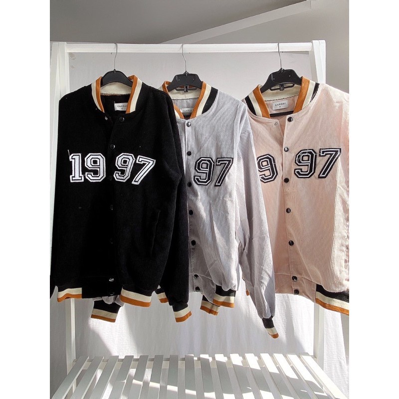 Áo Khoác Bomber Jackets 1997 Cúc bấm Unisex Chất nhung tăm đẹp phong cách thời trang