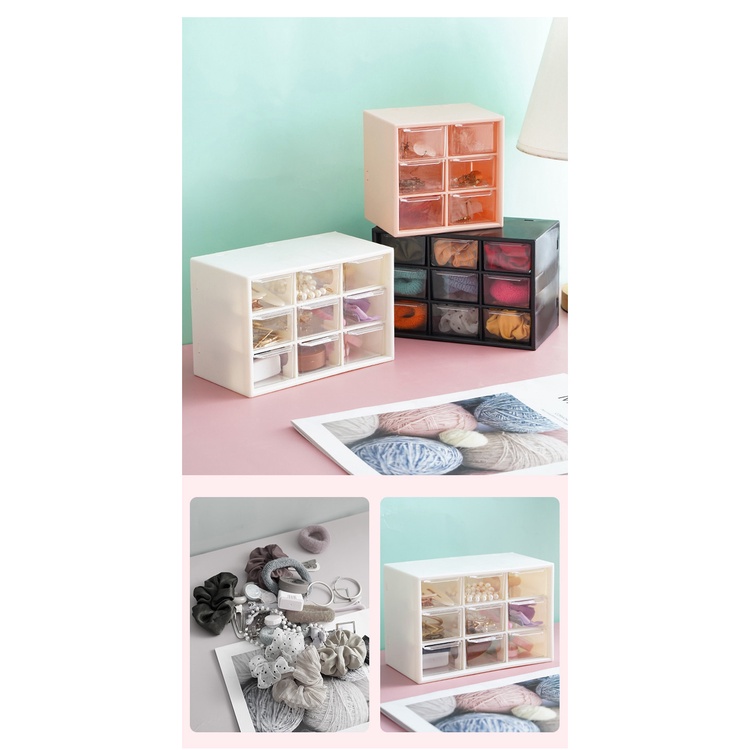 Tủ Mini 9 Ngăn Kéo Dễ Thương Để Bàn Chống Bụi Đựng Trang Sức Mĩ Phẩm Đồ Dùng Học Tập