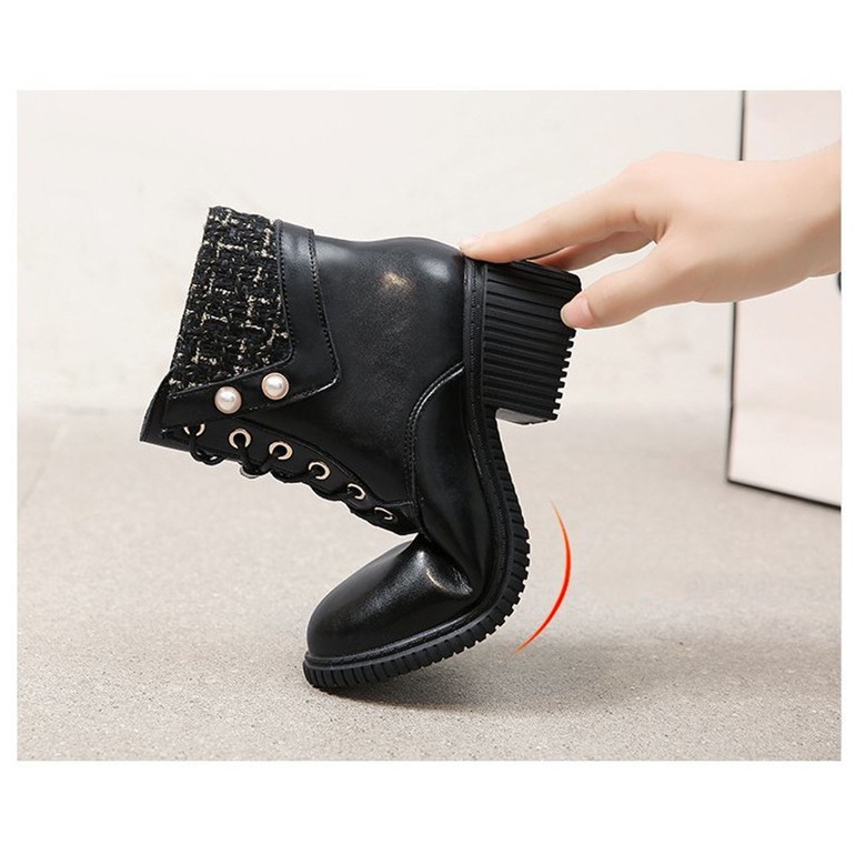 Giày Bốt Martin Nữ phong cách Nhật Bản gót thô đế cao 5P