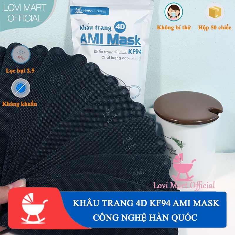 Khẩu trang Y tế màu đen 4D KF94 AMI Mask Kháng khuẩn 4 lớp Công nghệ Hàn Quốc