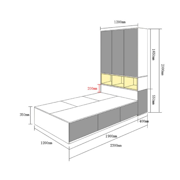 [FREESHIP] Giường ngủ liền tủ quần áo 2m3*1m2 (GN-04)