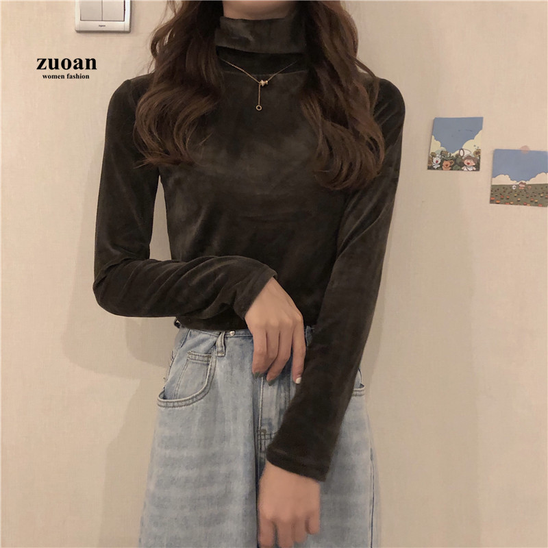 SUXI Áo nhung cổ cao nhiều màu tùy chọn thời trang cho bạn gái
