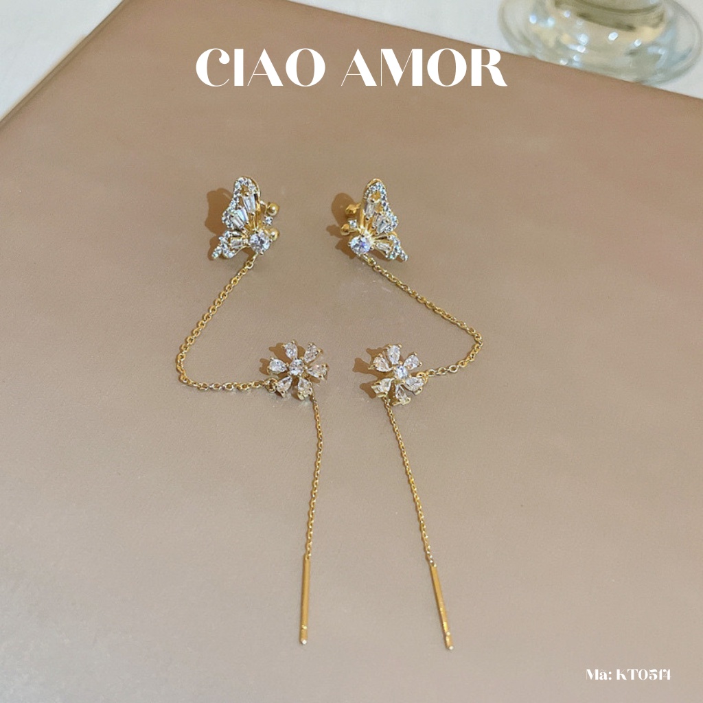 Khuyên tai nữ, Bông tai kẹp vành cánh hoa lấp lánh dự tiệc Trang sức Ciao Amor - KT0514