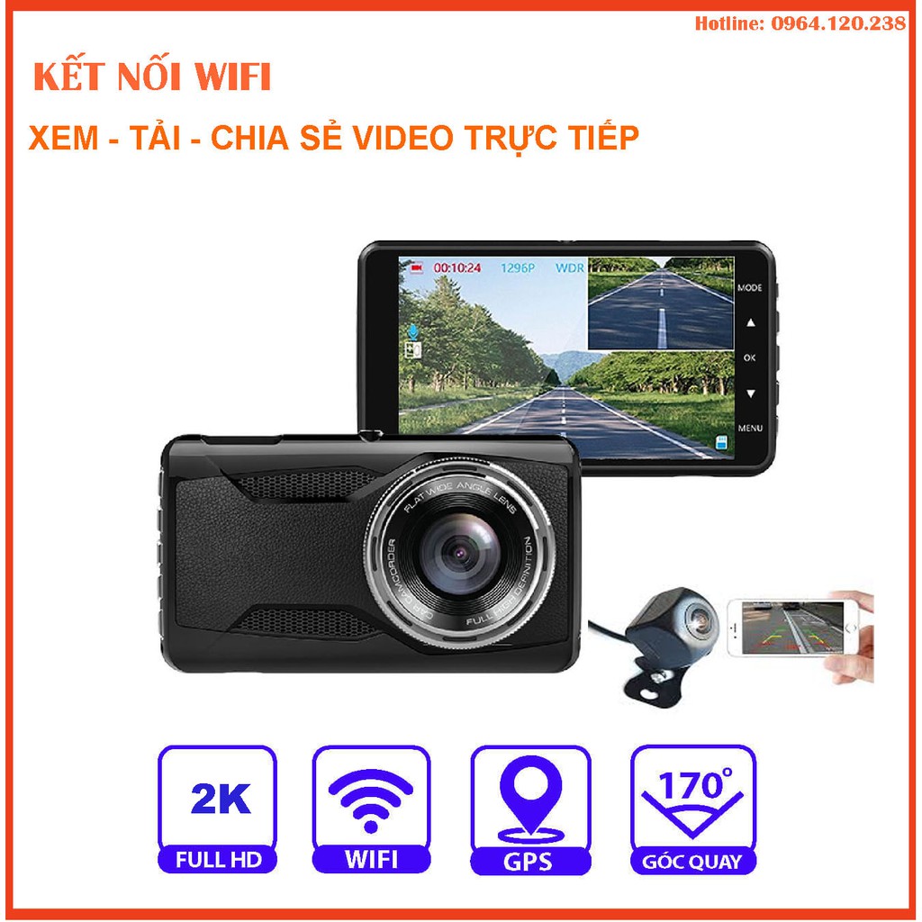 Camera Hành Trình Xe Tải, Xe Khách, Xe Hơi 2K Full HD - Màn Hình Cảm Ứng Tích Hợp GPS, Wifi, Xem Trên Điện Thoại