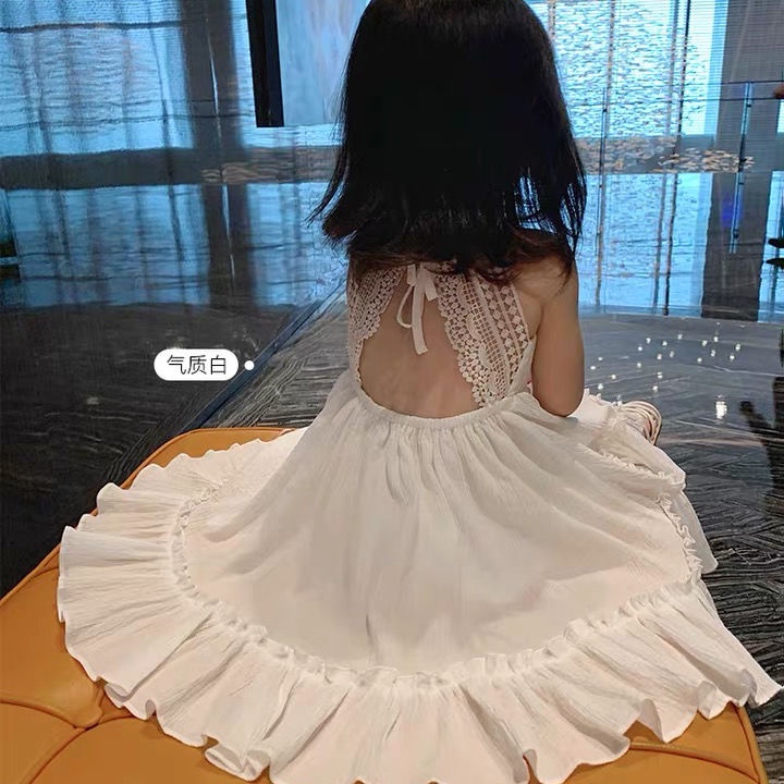 Đầm hai dây màu trắng đáng yêu thời trang mùa hè cho bé gái