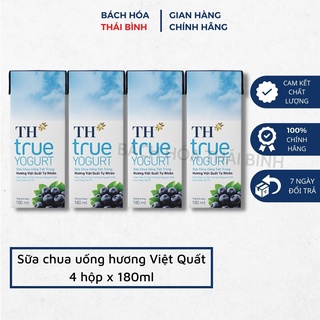 Lốc 4 hộp x 180ml sữa chua uống vị việt quất TH True Yogurt