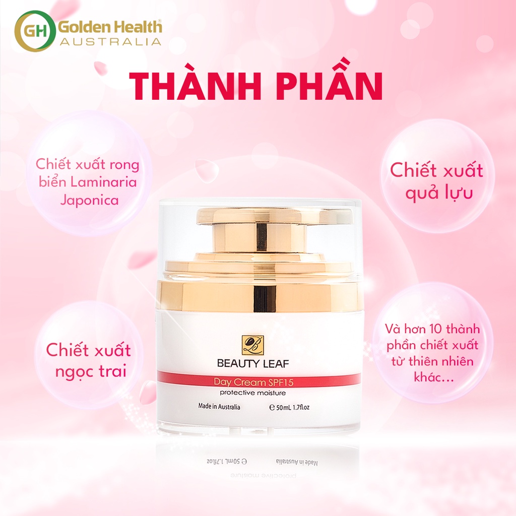 [GOLDEN HEALTH] Kem dưỡng trắng, chống nắng bảo vệ da ban ngày Beauty Leaf SPF15 50ml