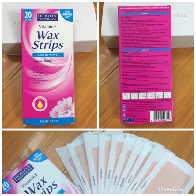 Hộp 20 lần tẩy lông Beauty Formulas Wax Strips Legs and Body