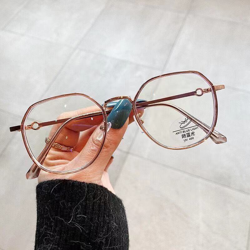 Gọng kính cận nam nữ mắt tròn màu trắng bạc, vàng hồng, đen. Tròng kính giả cận 0 độ chống tia UV- ms147