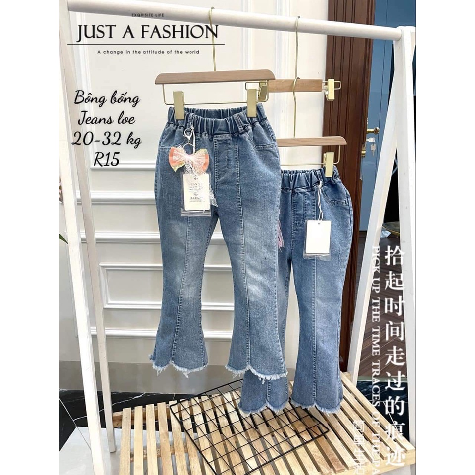 Quần jeans dài ống loe cực xinh cho bé gái 16-30kg