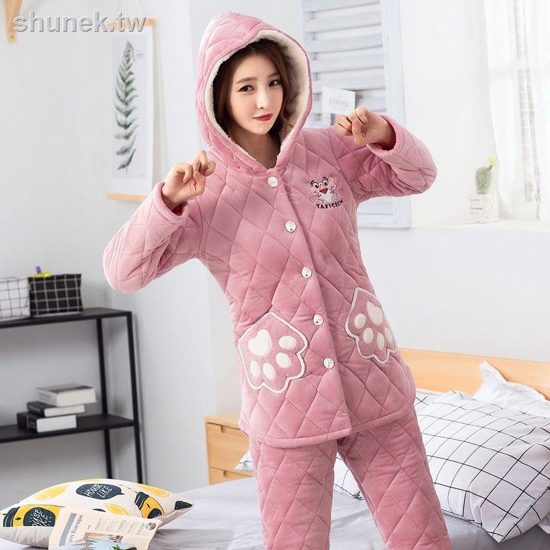 Bộ Đồ Ngủ Dáng Dài Bằng Nhung Ba Lớp Thời Trang Mùa Đông Ấm Áp Dành Cho Nữ | BigBuy360 - bigbuy360.vn