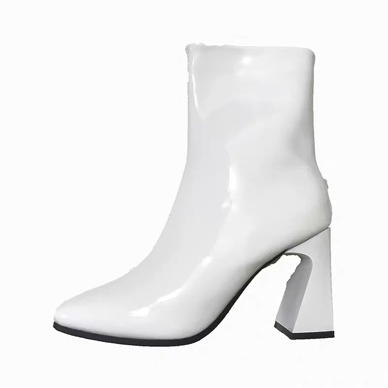 Giày bốt nữ mã 2300 có 3 màu đen trắng đỏ cổ cao da bóng khóa kéo cạnh boot nữ gót cao 7 cm boots ulzzang hàn quốc 2020 #6