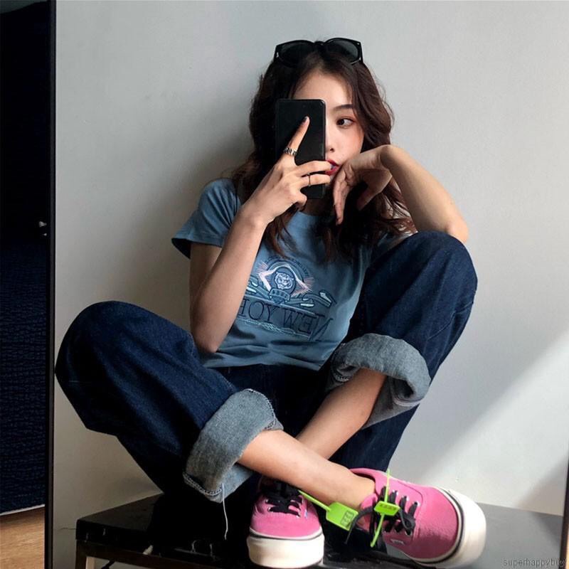 Áo Croptop Tay Ngắn Dáng Ôm Hoạ Tiết Thêu Chữ NEWYORK Phong Cách Mùa Hè