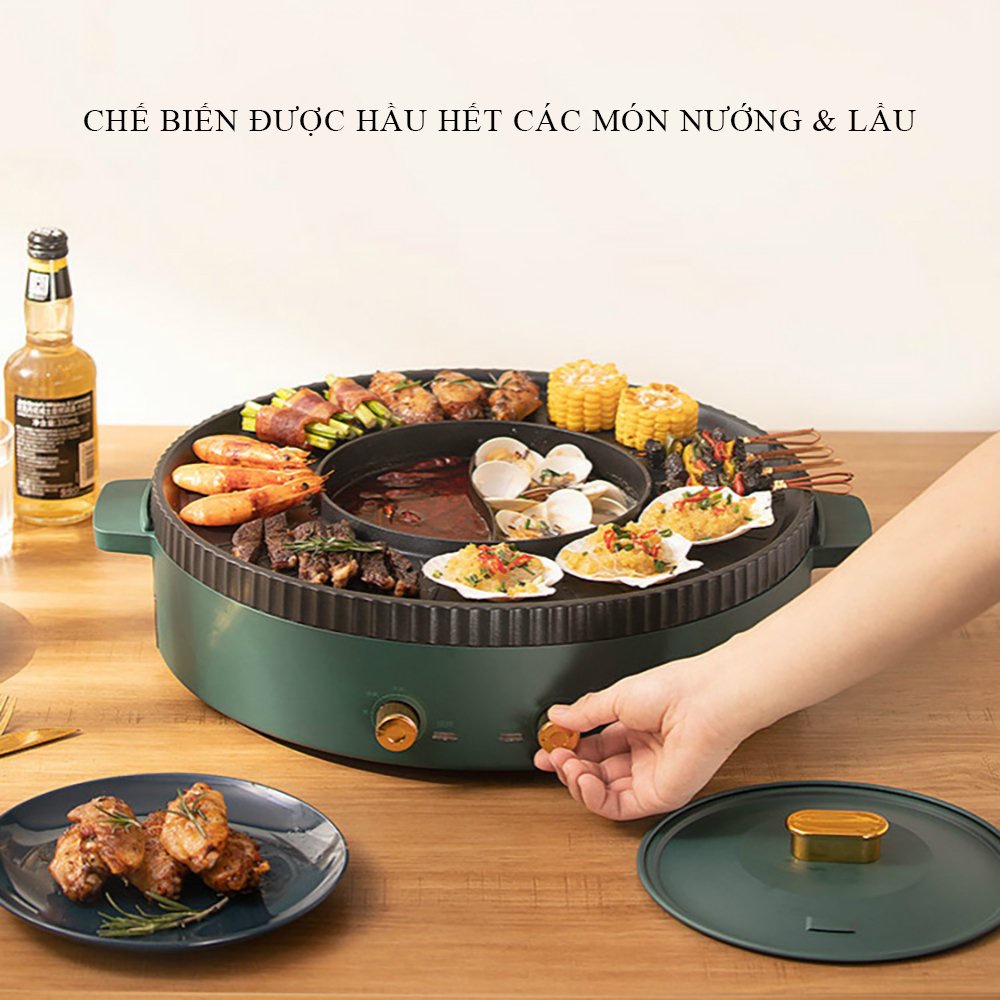 Bếp lẩu nướng 2 trong 1 đa năng, bề mặt chống dính dễ dàng vệ sinh bảo hành 2 năm lỗi đổi trong 7 ngày
