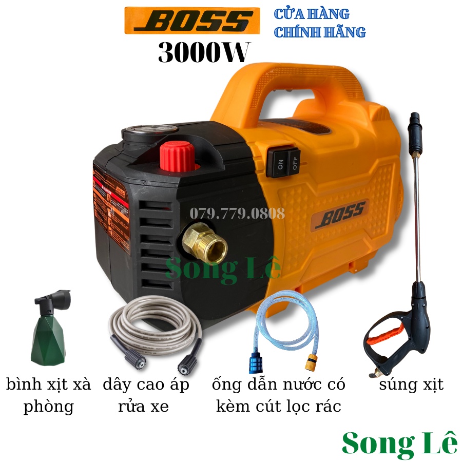 Máy Rửa Xe BOSS 3000W - ĐỒNG 100% - Chỉnh Áp - Tặng đủ phụ kiện - dây cao áp 15m