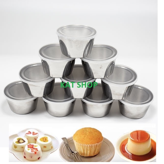 Bộ 30 Khuôn Inox 304 Làm Bánh Flan Có Nắp Đậy Size 7x5x4cm