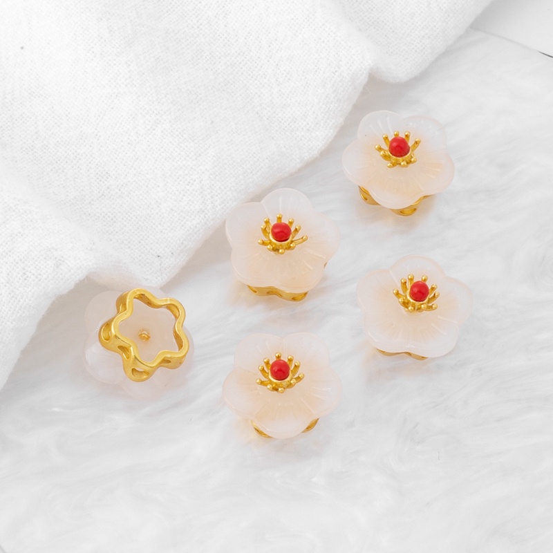 Chuỗi Hạt Cườm Đồng 18k Kích Thước 14*6mm Màu Vàng Đồng Hình Hoa Đào Dùng Làm Trang Sức