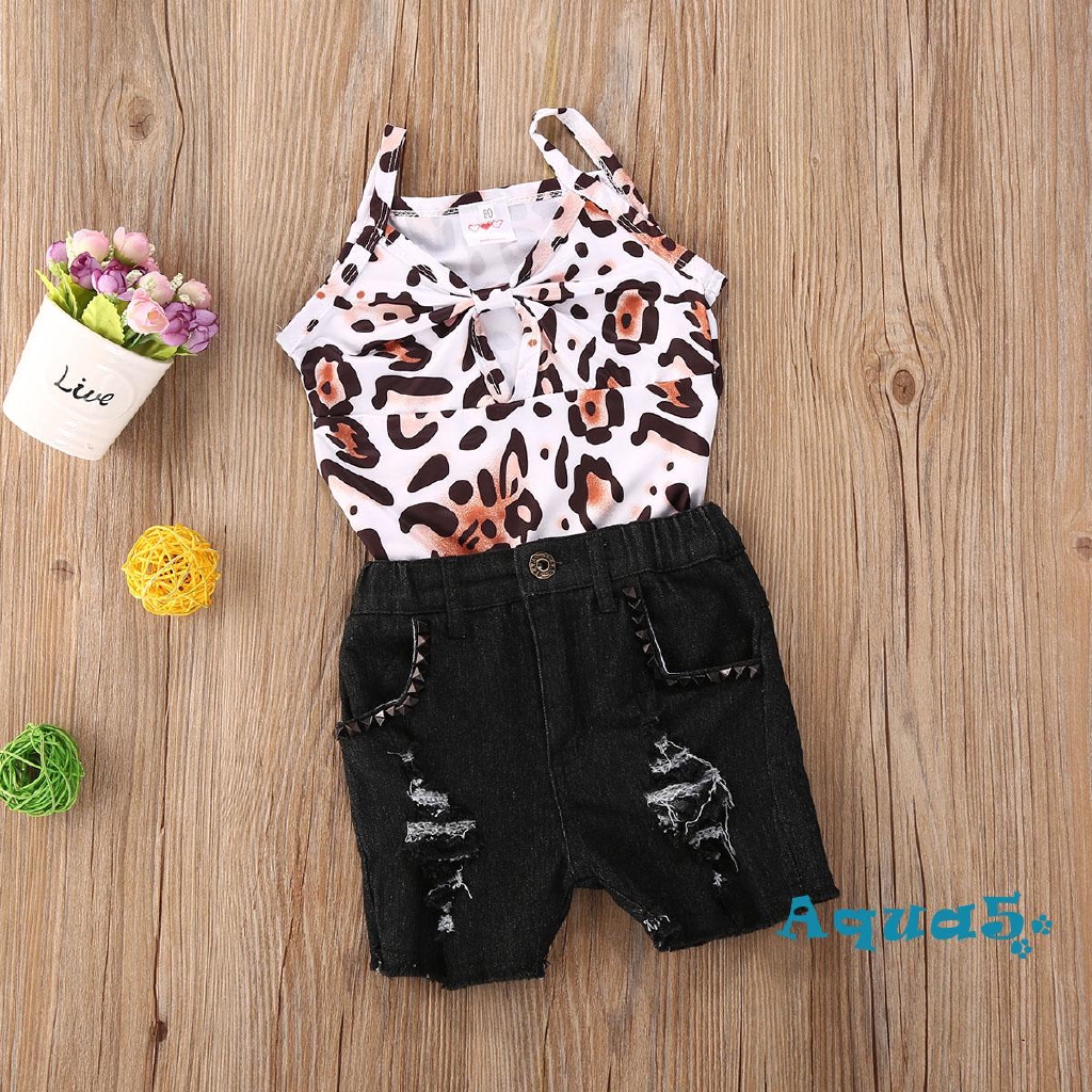 Set Áo Yếm Họa Tiết Da Báo + Quần Short Jeans Cho Bé Gái